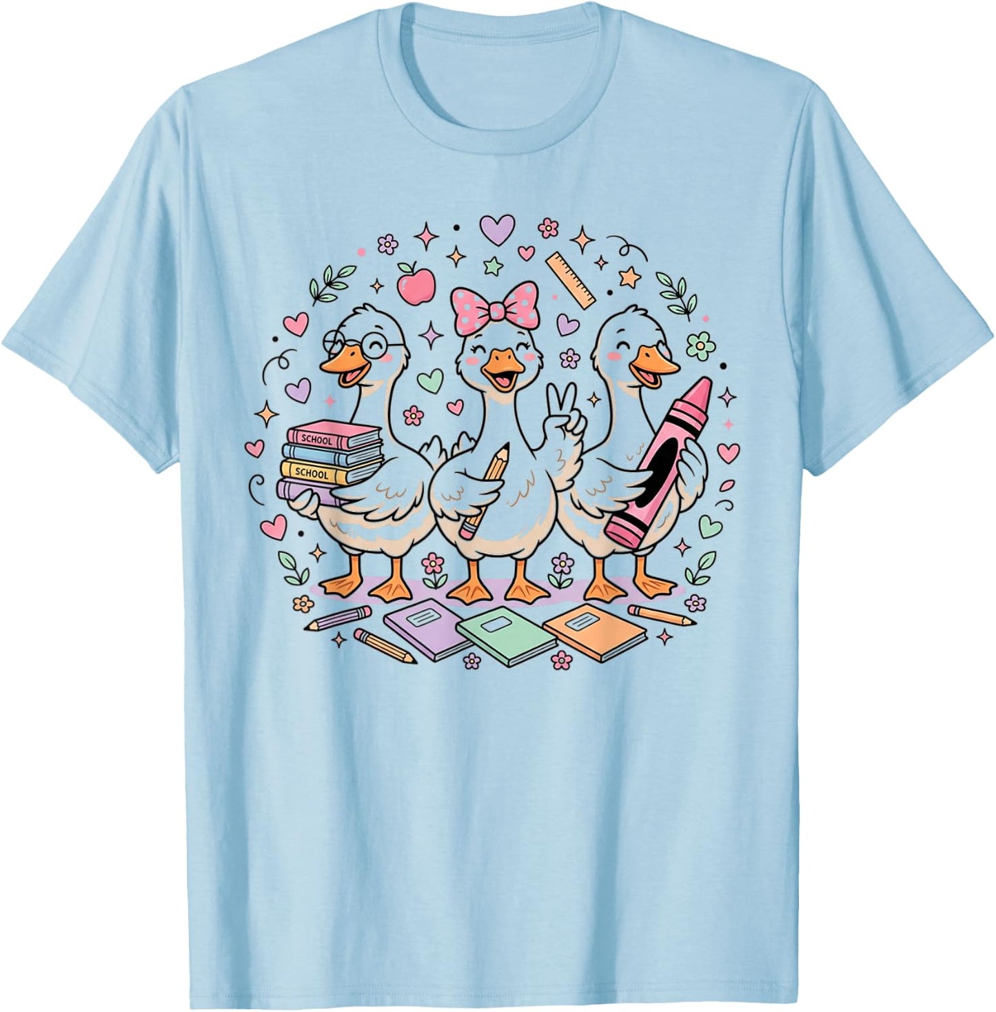Kindergarten 1st Grade Goose Back to School Girls T-Shirt - T-Shirt | Light Blue