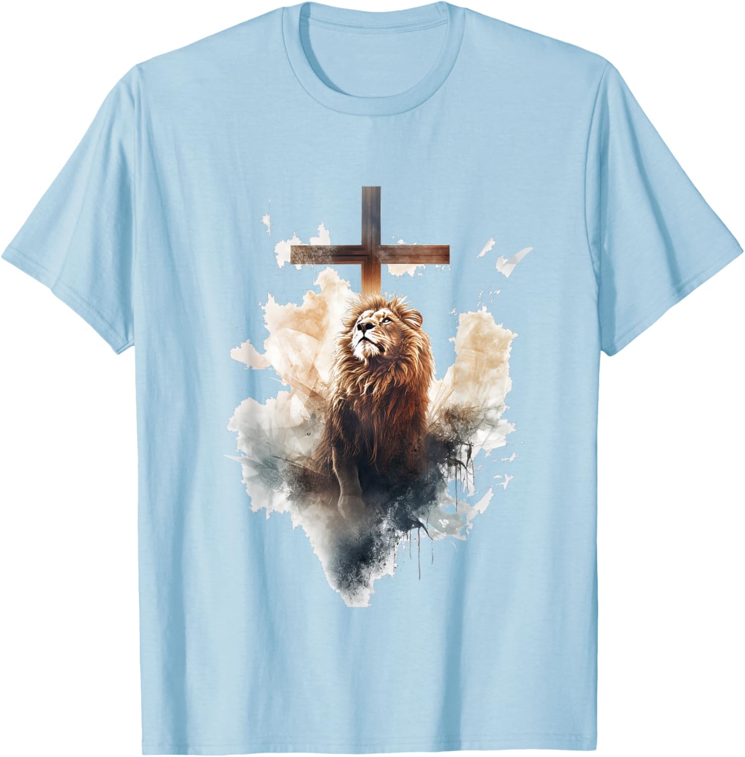 Yeshua Lion of Judah Christian Faith Gift , White T-Shirt - T-Shirt | Light Blue
