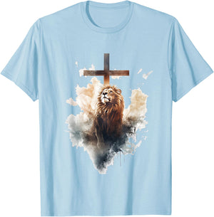 Yeshua Lion of Judah Christian Faith Gift , White T-Shirt - T-Shirt | Light Blue