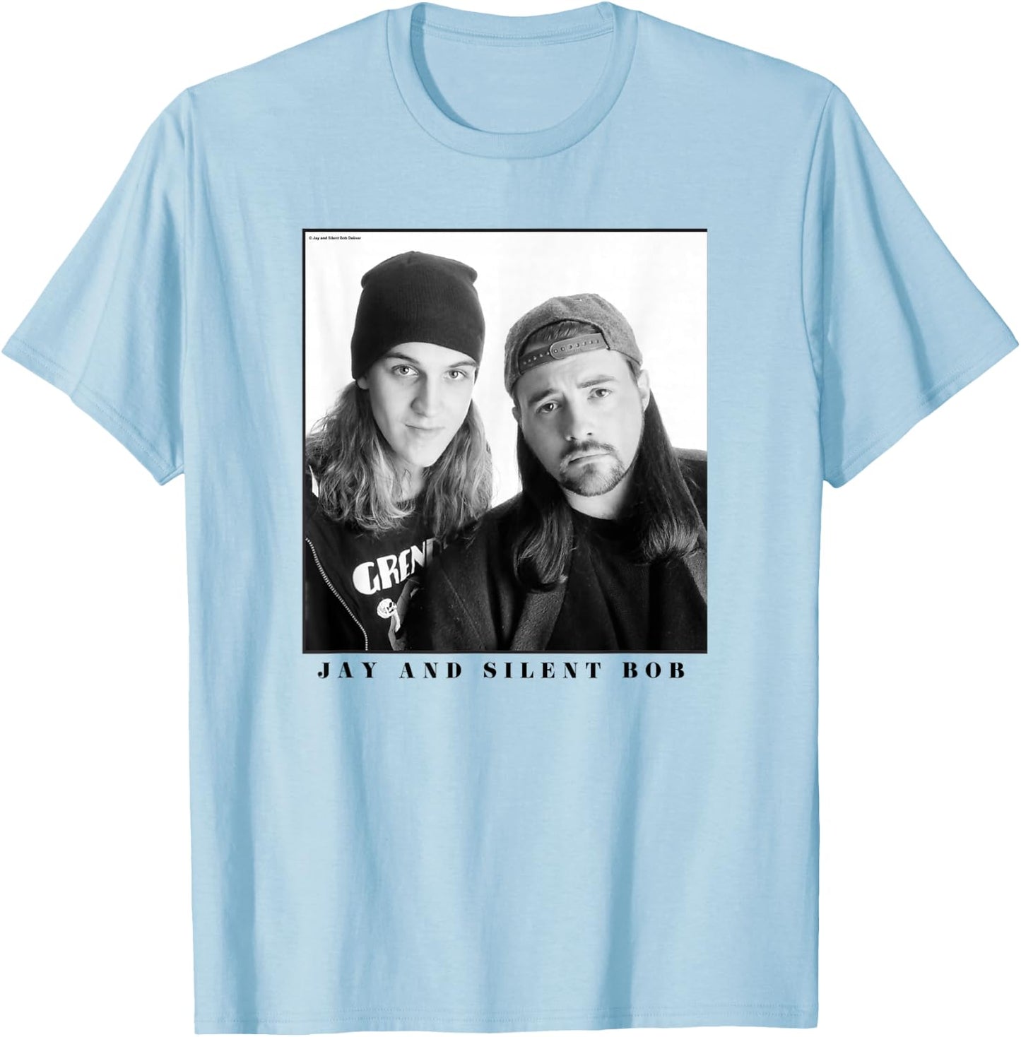 Jay & Silent Bob Boxed Up Simple Black & White Portrait T-Shirt - T-Shirt | Light Blue