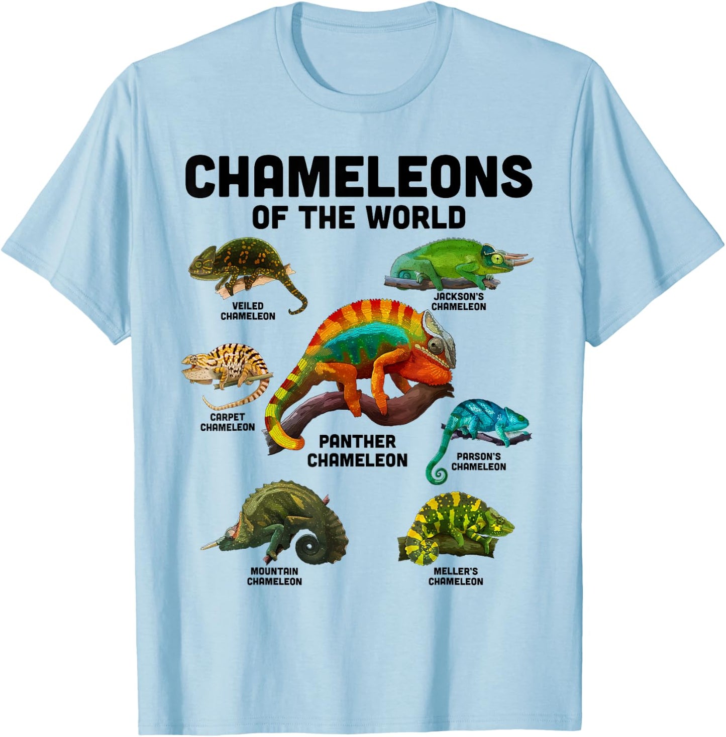 Chameleon Shirt Chameleons of the World Educational Reptile T-Shirt - T-Shirt | Light Blue