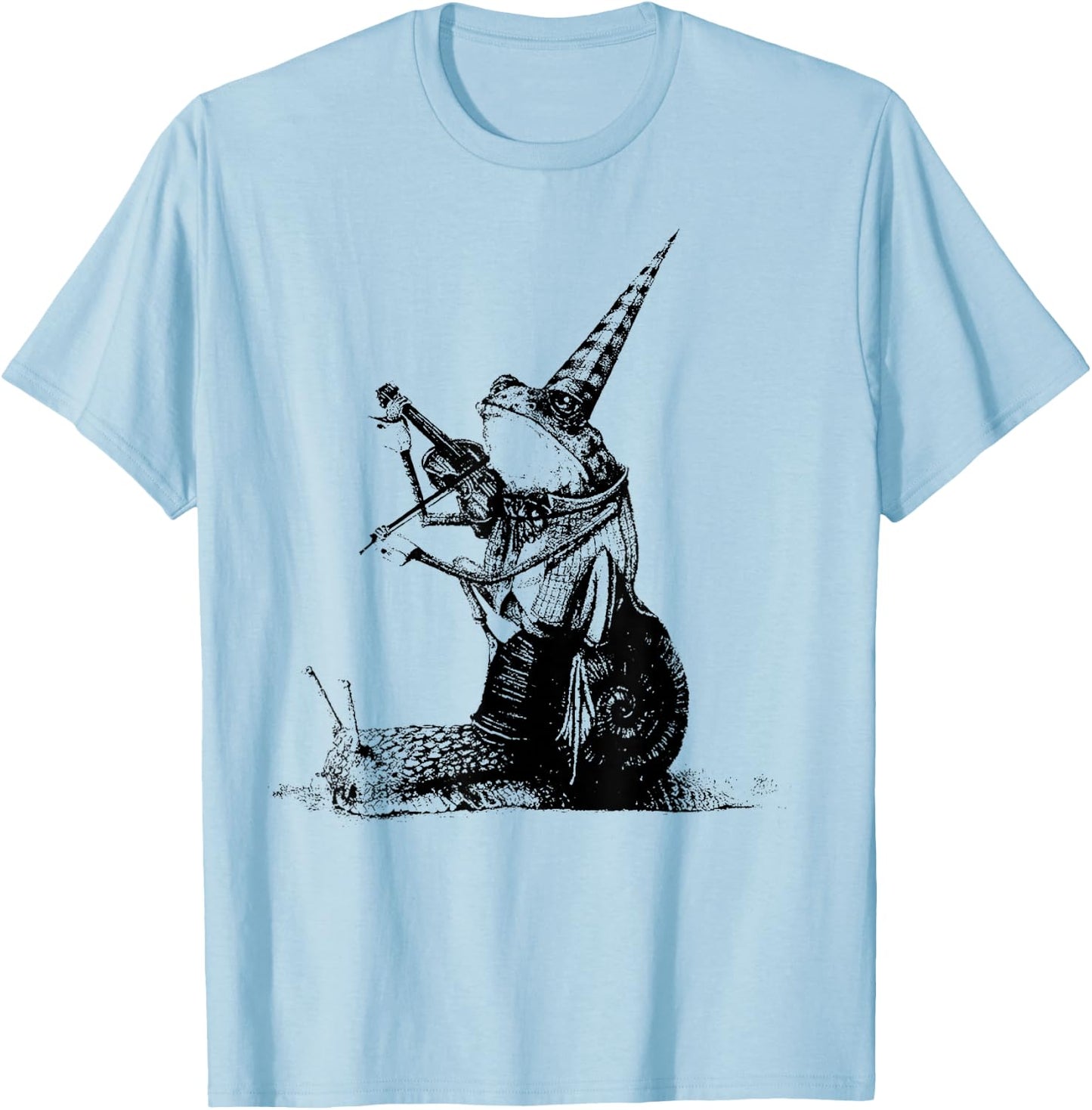 Vintage Frog Riding Snail With Playing Violin Musician T-Shirt - T-Shirt | Light Blue