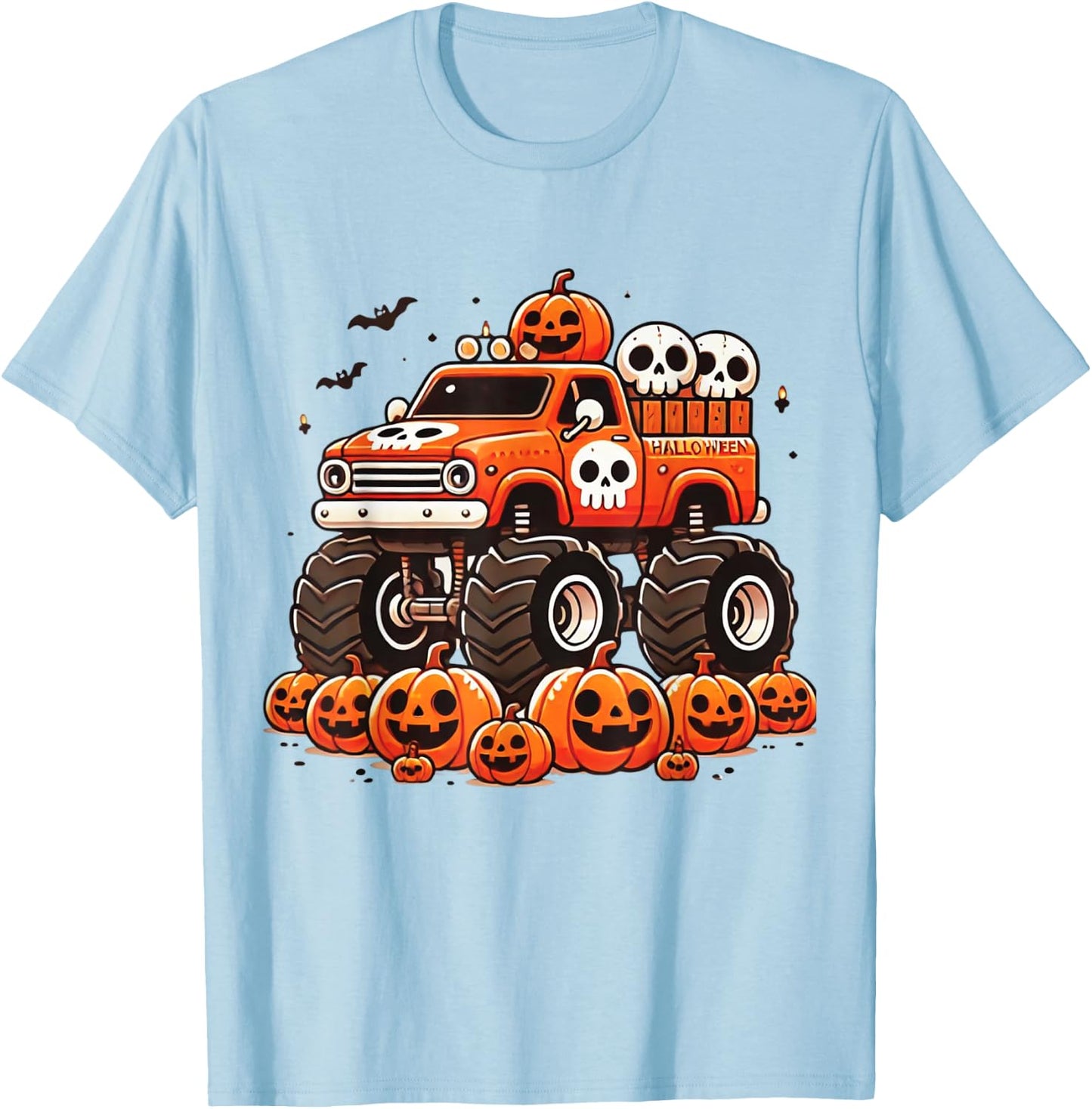 Kids Monster Truck Pumpkin Jack O Lantern Halloween Costume T-Shirt - T-Shirt | Light Blue