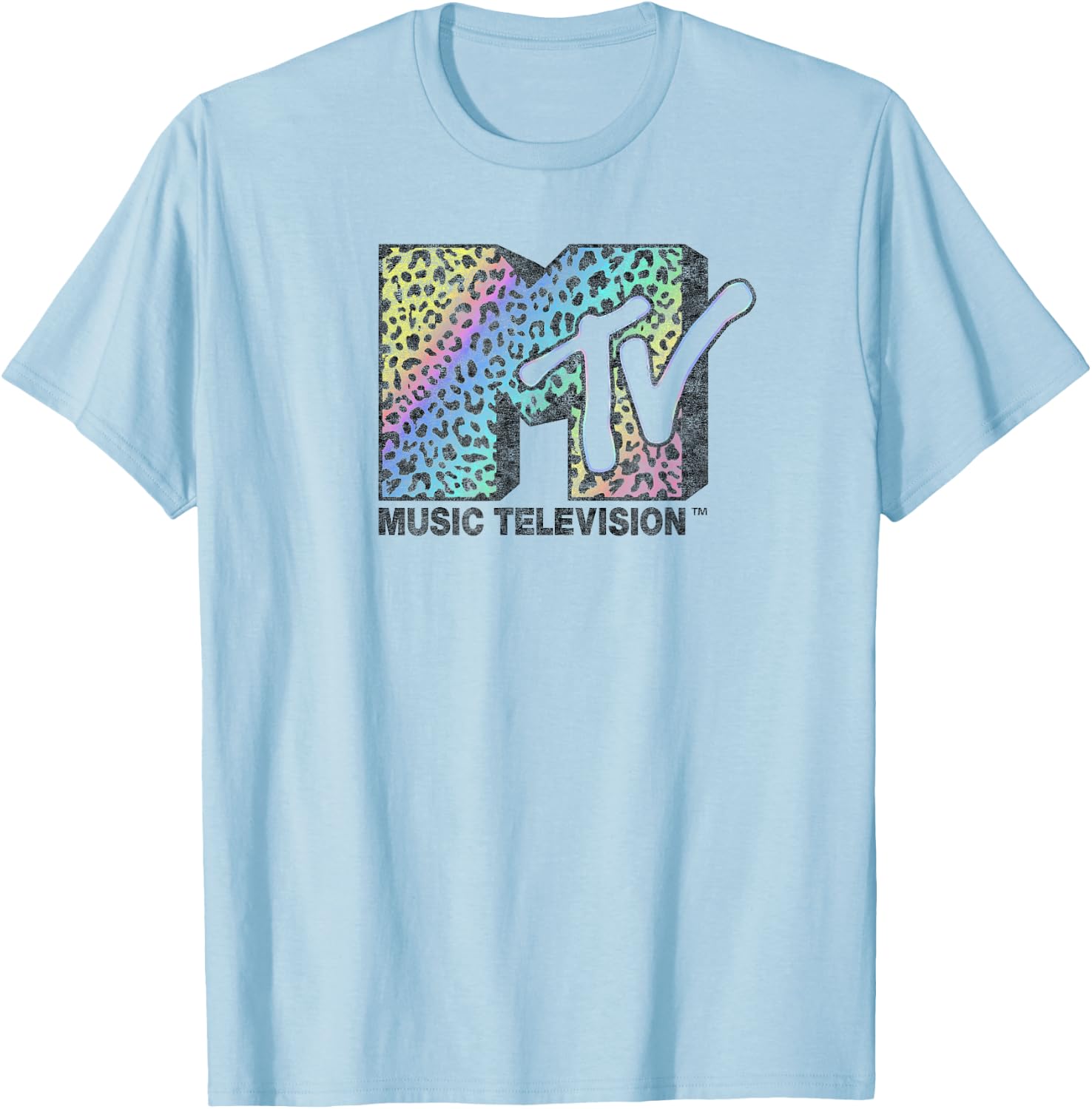 MTV Neon Leopard Print Music Television Logo , gray T-Shirt - T-Shirt | Light Blue