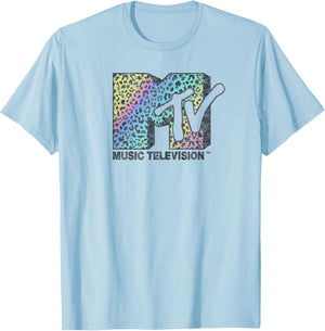 MTV Neon Leopard Print Music Television Logo , gray T-Shirt - T-Shirt | Light Blue