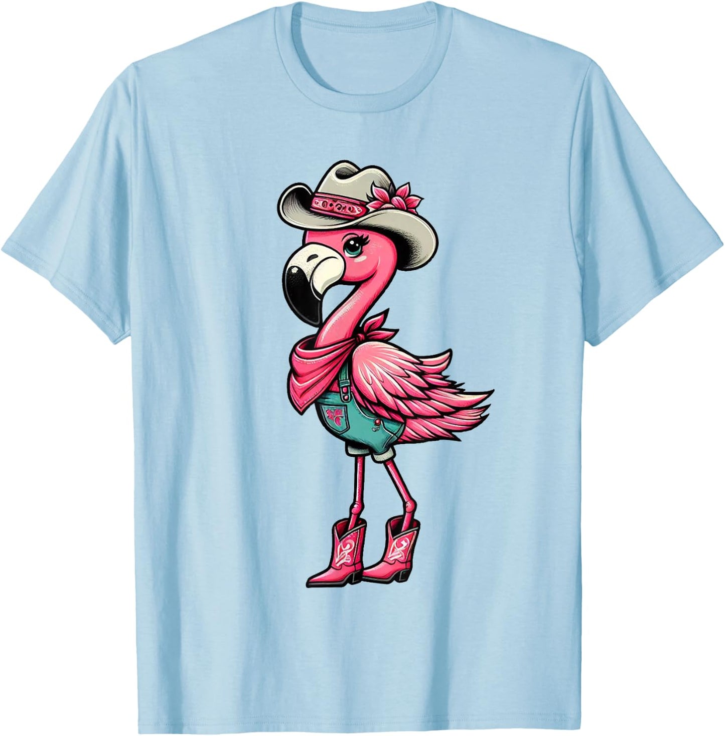 Flamingo Cowgirl Women Girl Cute Flamingo Tropical Birds T-Shirt - T-Shirt | Light Blue