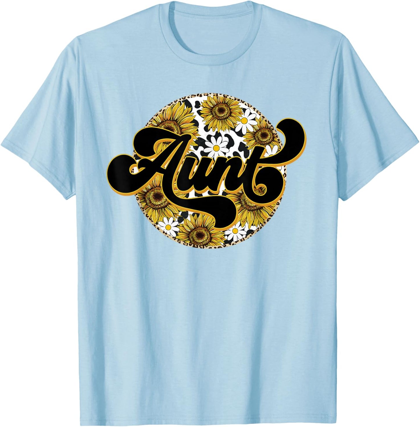 Cute Aunt Cow Print Sunflower Leapard Auntie Mother's day T-Shirt - T-Shirt | Light Blue