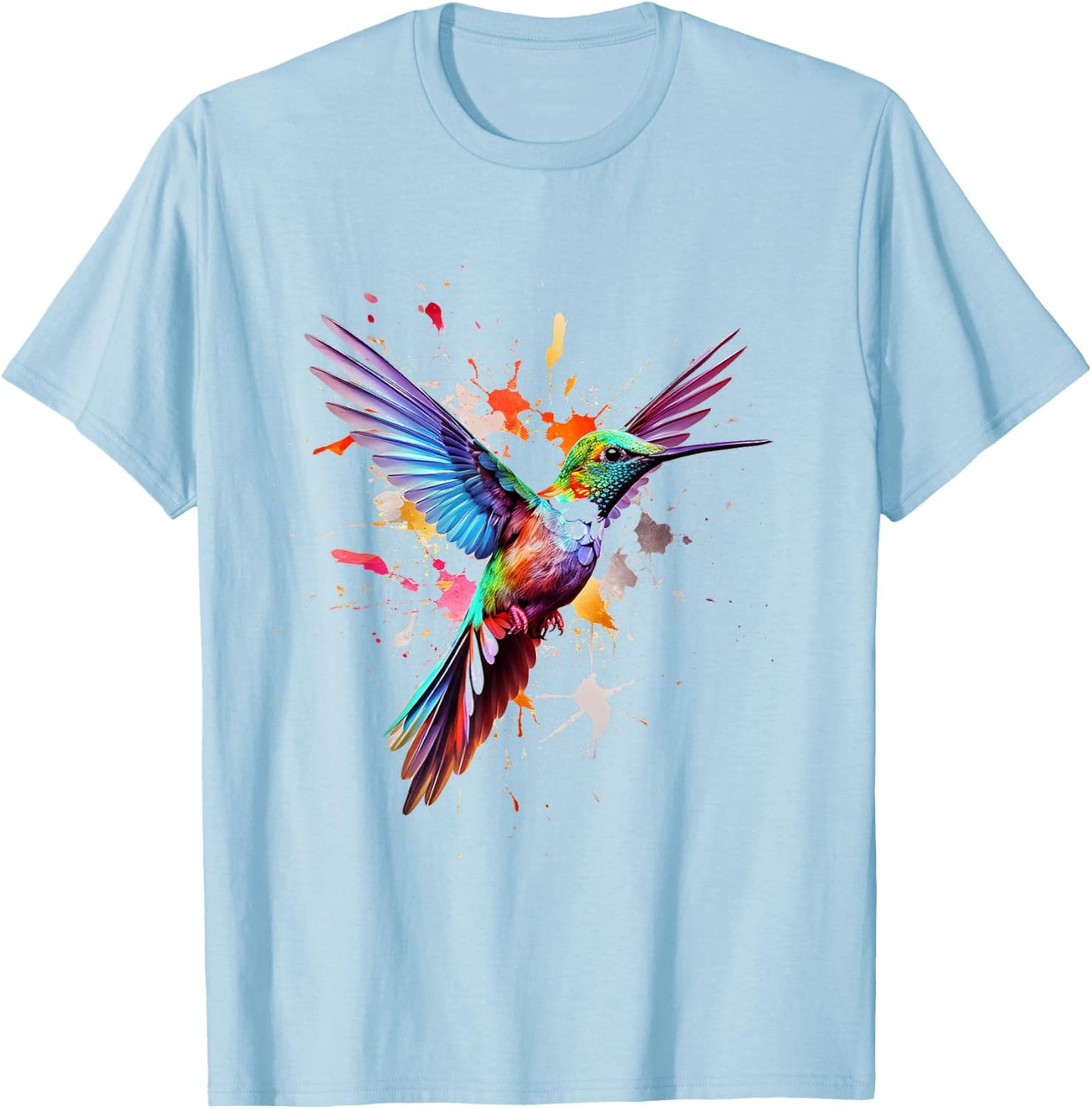 Hummingbird Animal Graphic Colorful Hummingbird , white, S T-Shirt - T-Shirt | Light Blue