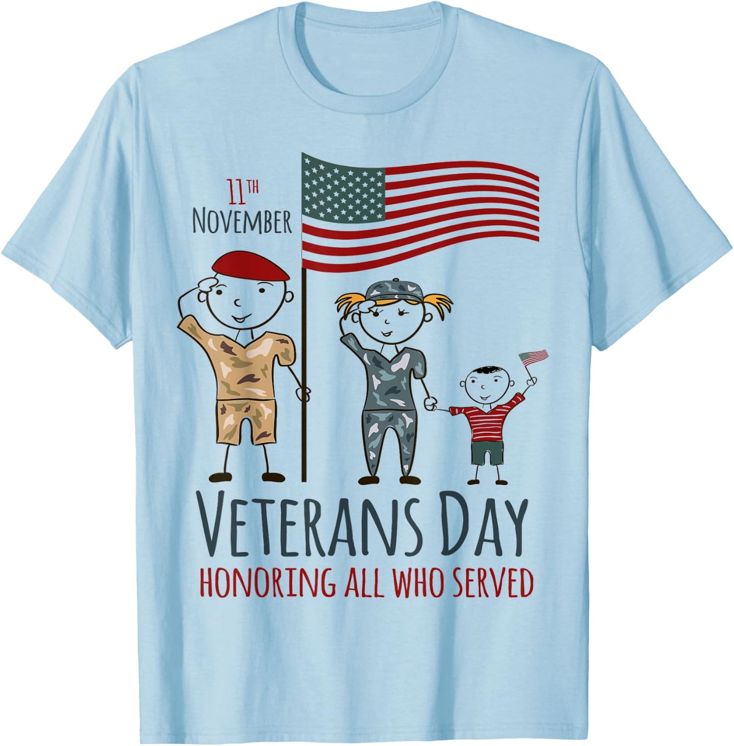 Veterans Day Shirt USA American Flag Military Family Son Kid T-Shirt - T-Shirt | Light Blue