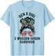 Funny Gen X Girl Wooden Spoon Survivor Messy Bun Tie Dye T-Shirt - T-Shirt | Light Blue