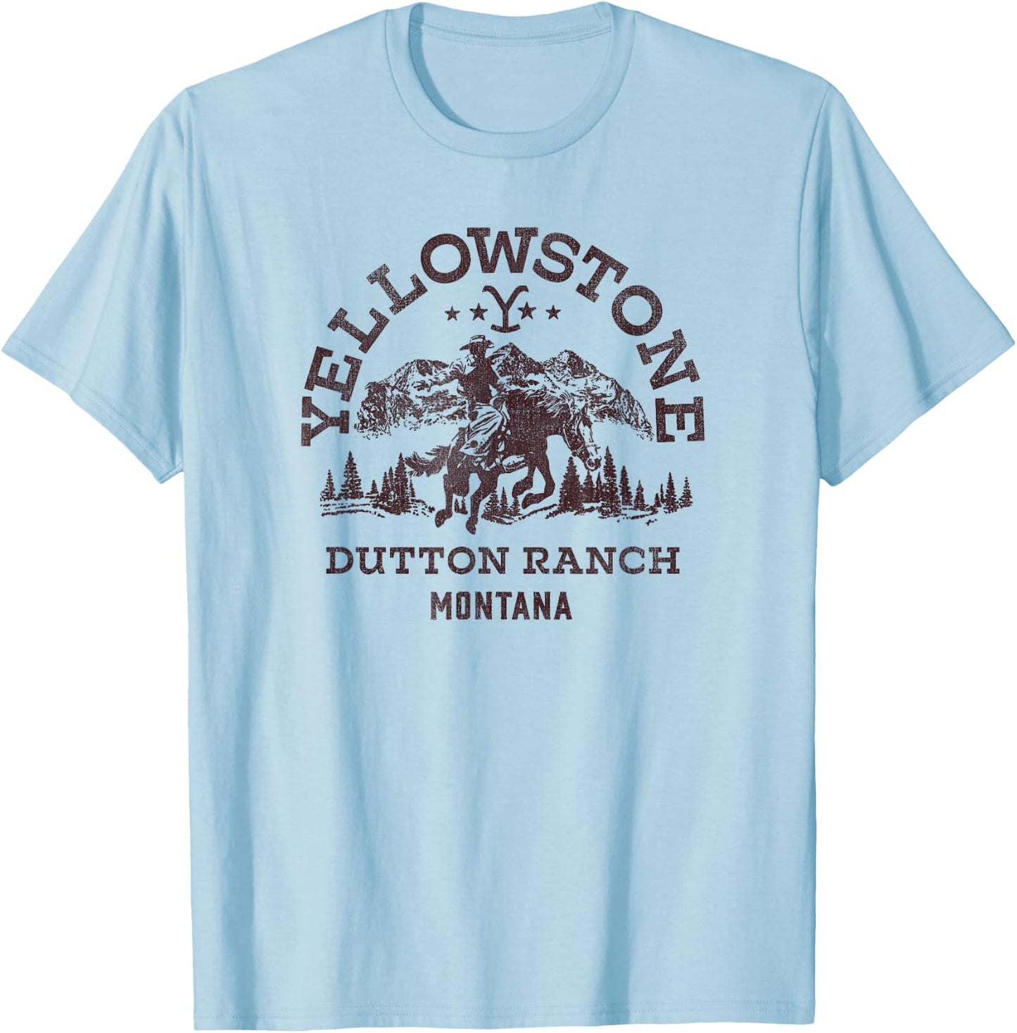 Yellowstone Dutton Ranch Montana Western Cowboy Logo , White T-Shirt - T-Shirt | Light Blue