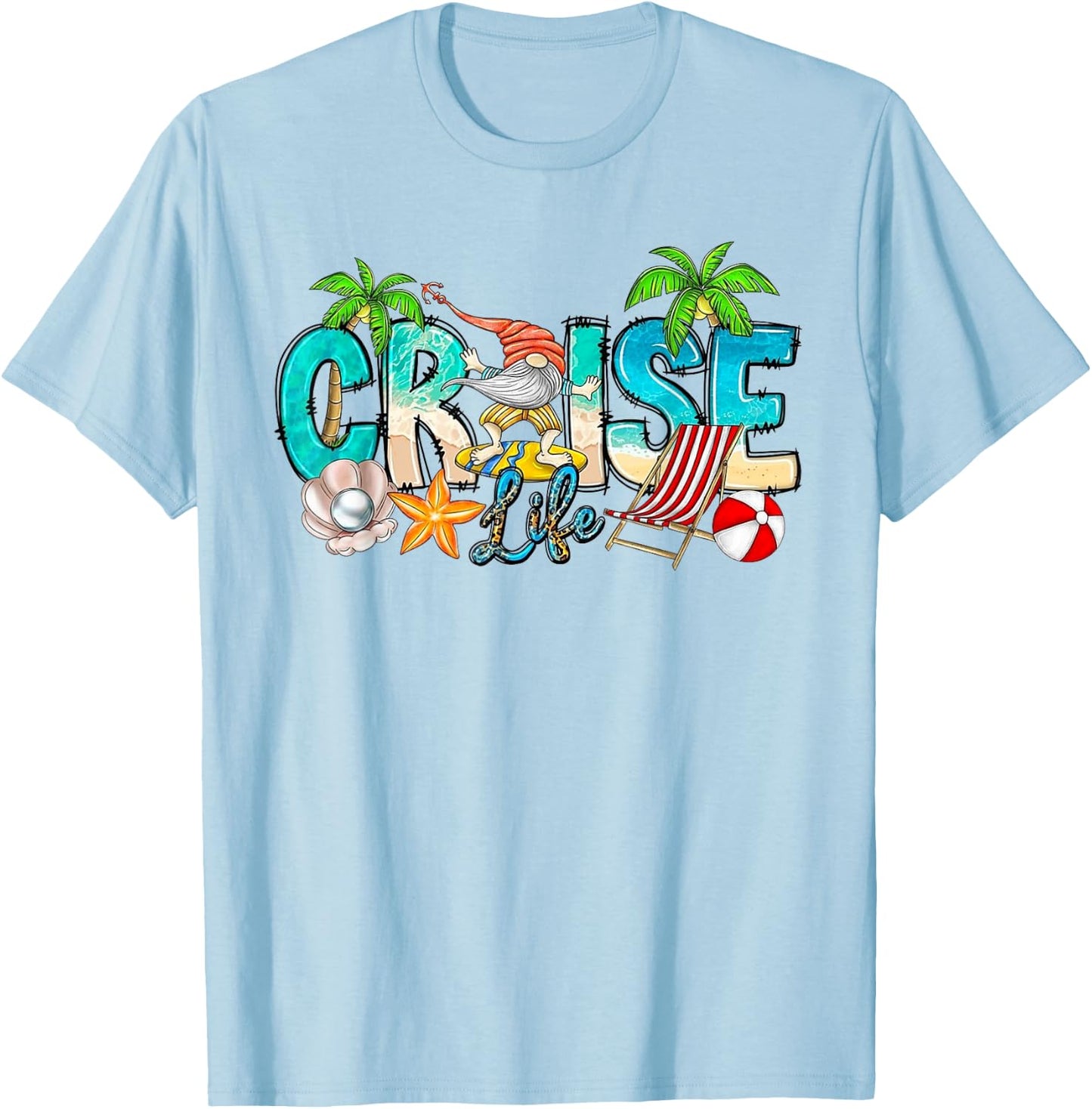Cute Gnome Cruise Life Family Vacation Beach Funny Cruise T-Shirt - T-Shirt | Light Blue