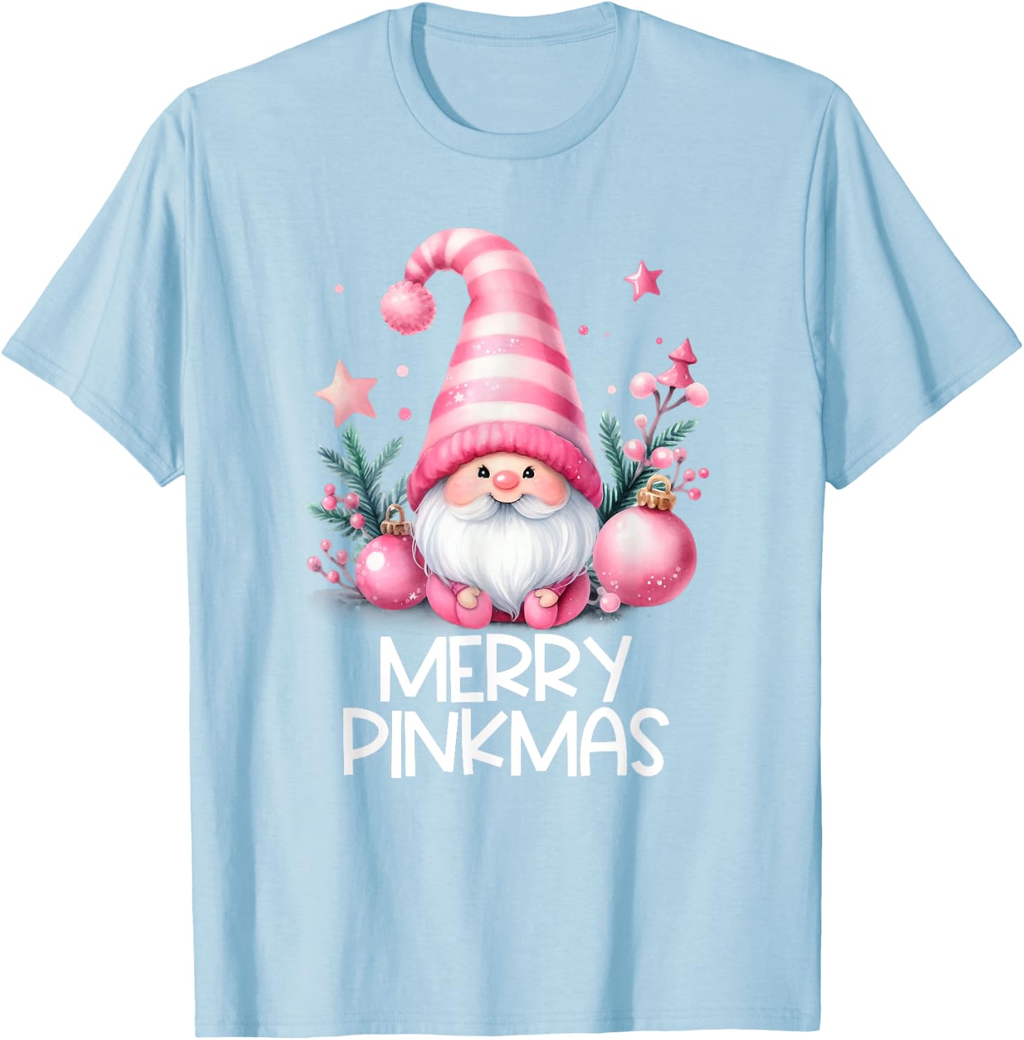 Merry Pinkmas Cute Gnome Winter Christmas Girls T-Shirt - T-Shirt | Light Blue