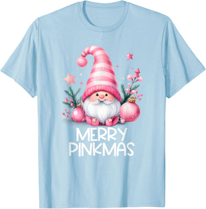 Merry Pinkmas Cute Gnome Winter Christmas Girls T-Shirt - T-Shirt | Light Blue