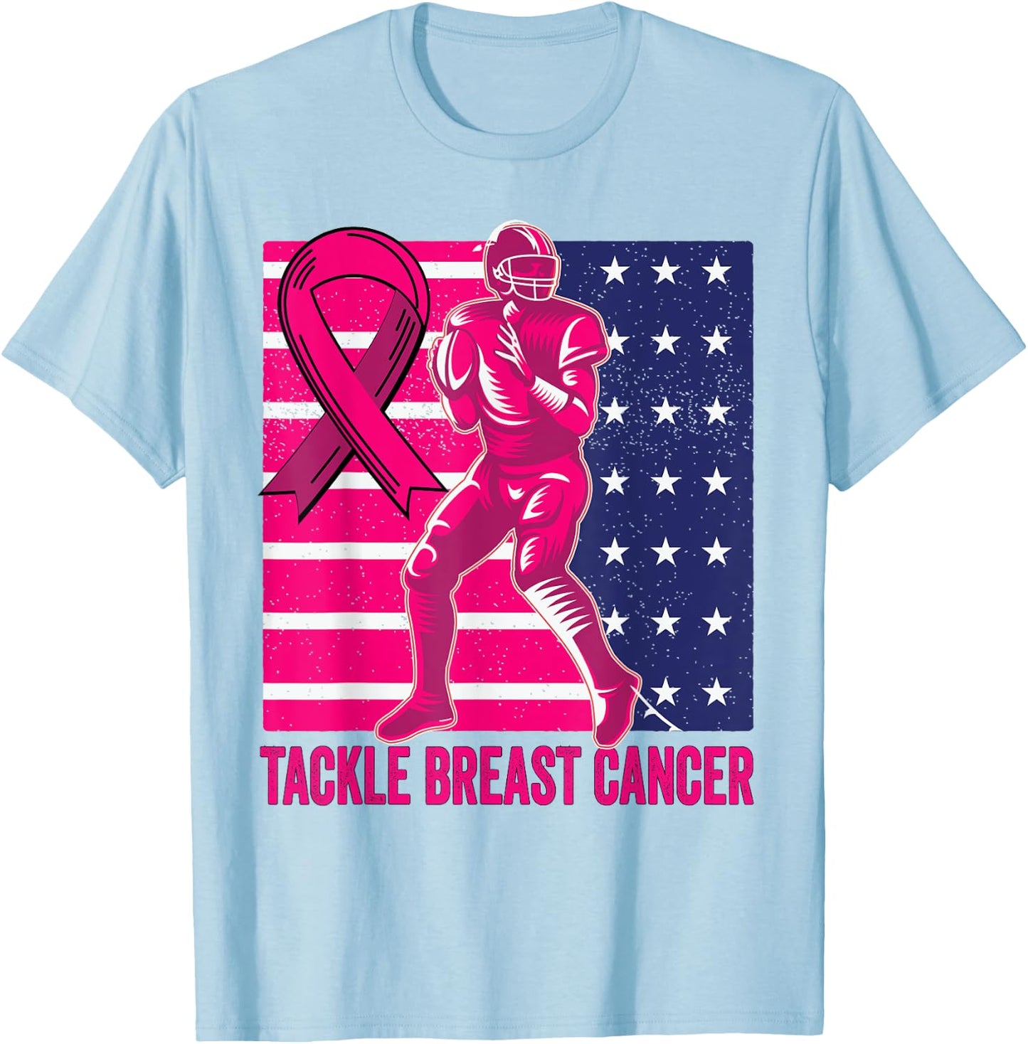 Tackle Breast Cancer Awareness Football Breast Cancer T-Shirt - T-Shirt | Light Blue