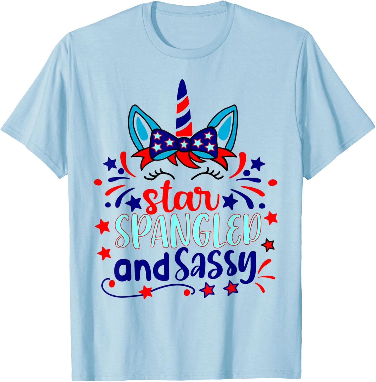 Star Spangled And Sassy Unicorn Patriotic 4th Of July Kids Men T-Shirt - T-Shirt | Light Blue