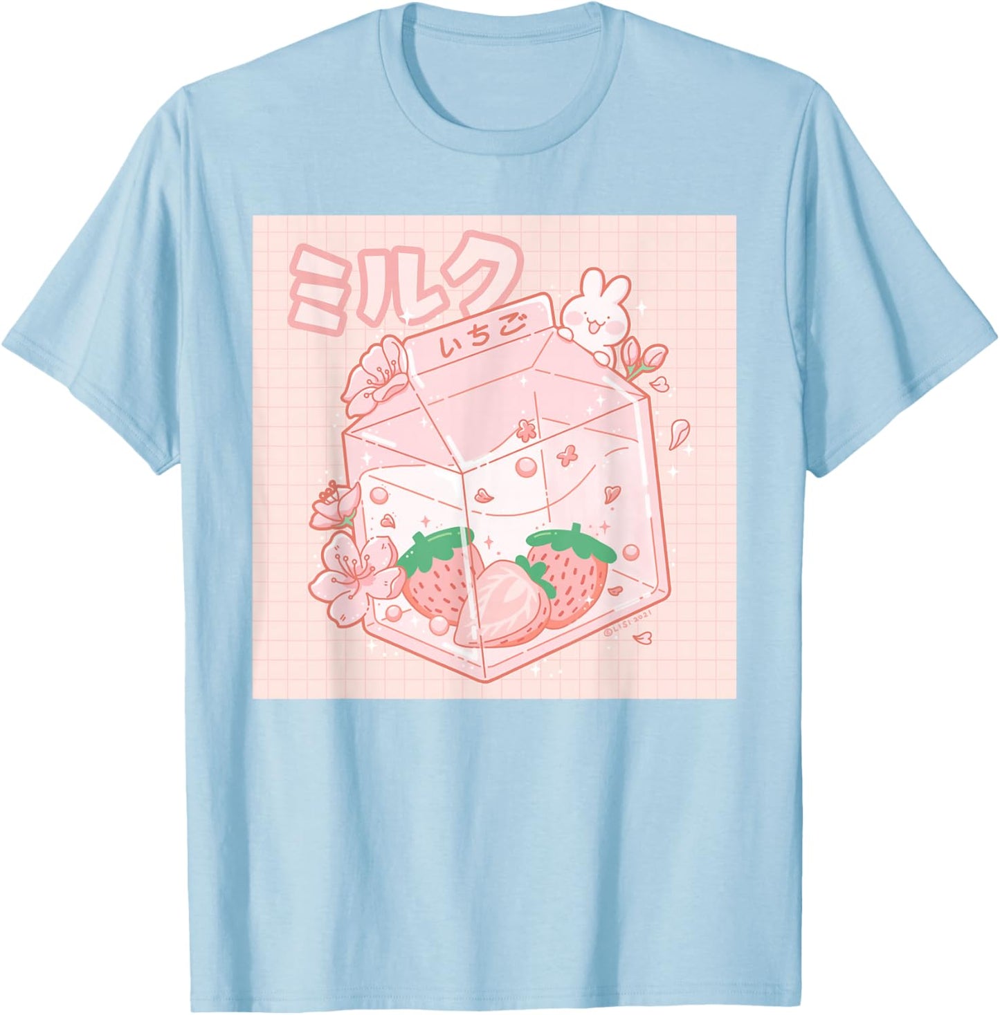 Strawberry Milk Bunny Japanese Kawaii Anime Aesthetic T-Shirt - T-Shirt | Light Blue