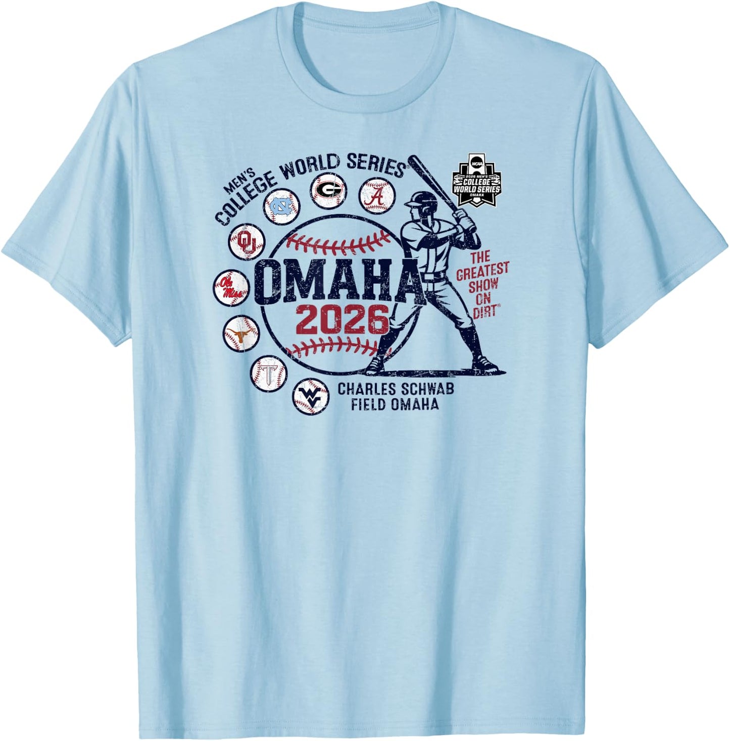 Men's College World Series 2026 NCAA Baseball 8-Team Gray T-Shirt - T-Shirt | Light Blue