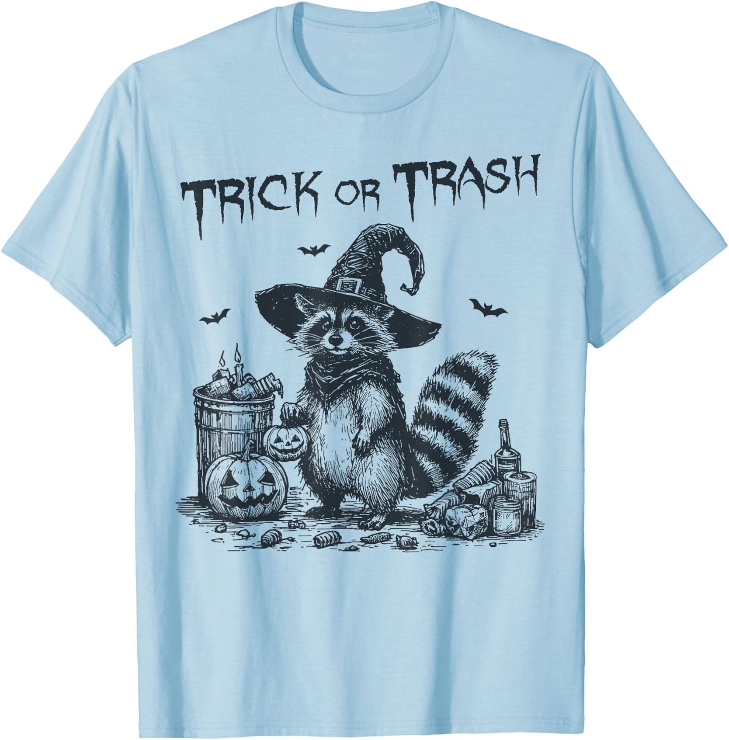 Trick or Trash funny Raccoon Pumpkin Halloween n Trash T-Shirt - T-Shirt | Light Blue
