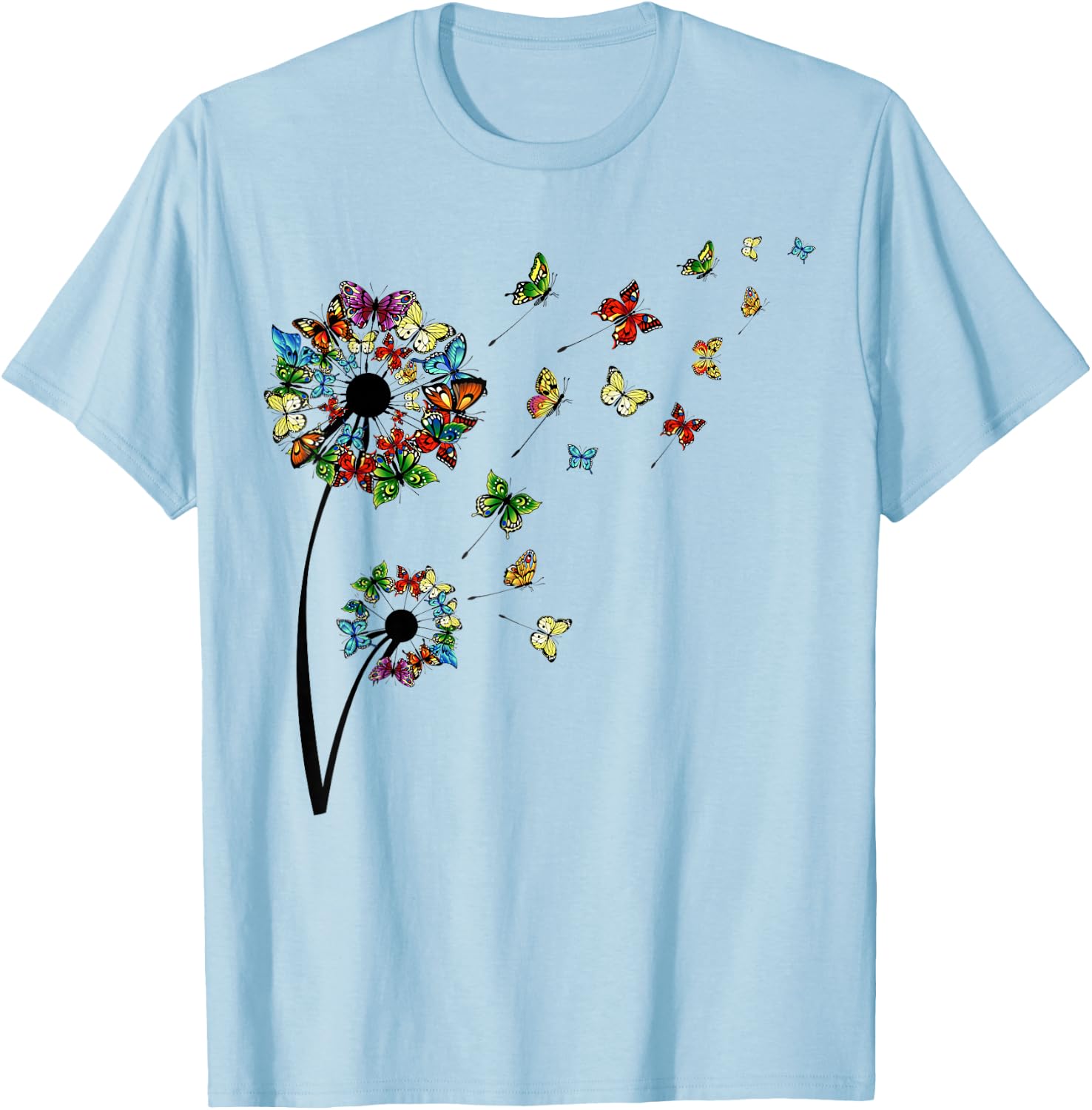 Dandelion Butterflies Shirt Cute Girls Butterfly T-Shirt - T-Shirt | Light Blue