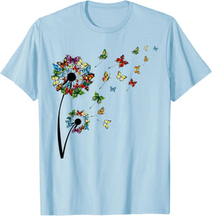 Dandelion Butterflies Shirt Cute Girls Butterfly T-Shirt - T-Shirt | Light Blue