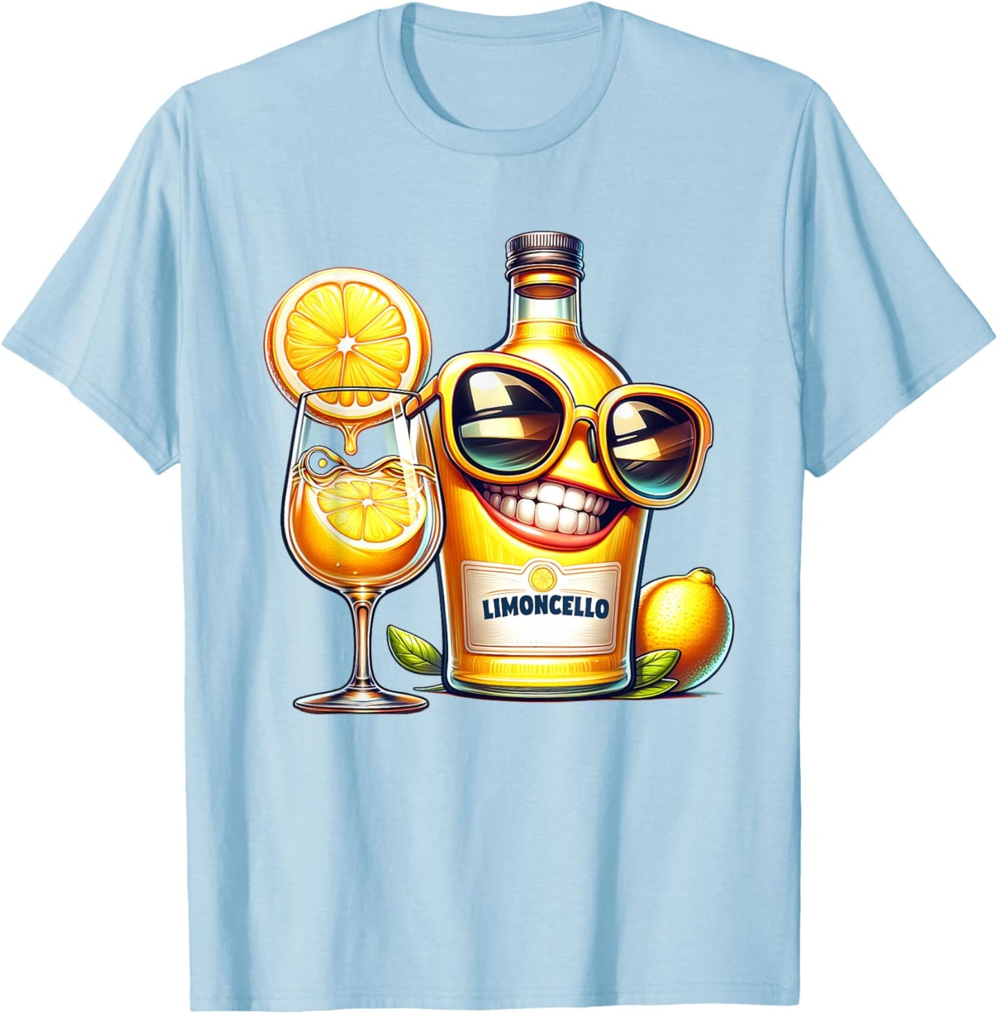 Limoncello Lemon Sunglasses Italia Drink , White T-Shirt - T-Shirt | Light Blue