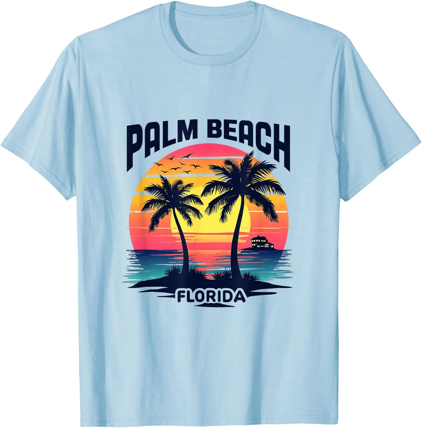 Palm Beach Florida Sunset Tropical Paradise T-Shirt - T-Shirt | Light Blue