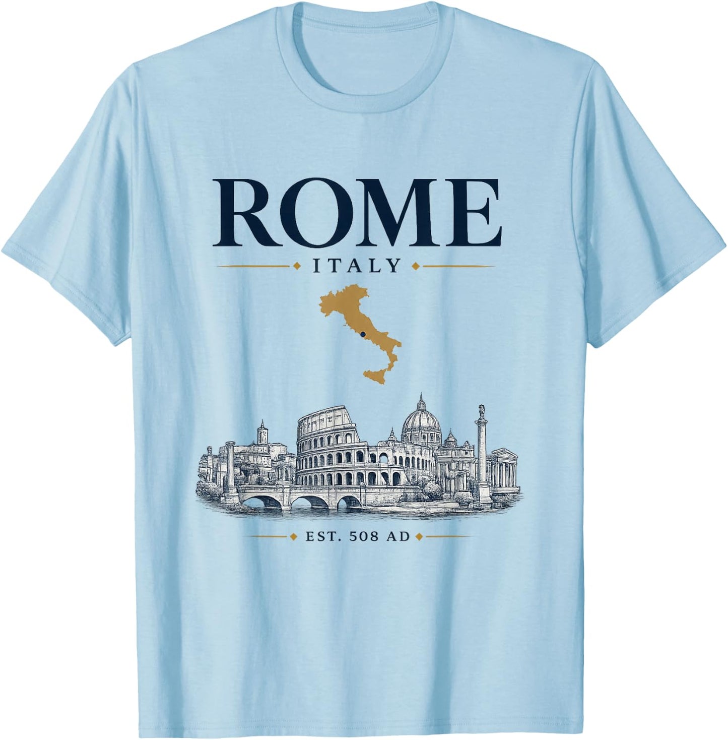 Rome Italy Vintage Skyline Retro Graphic T-Shirt - T-Shirt | Light Blue
