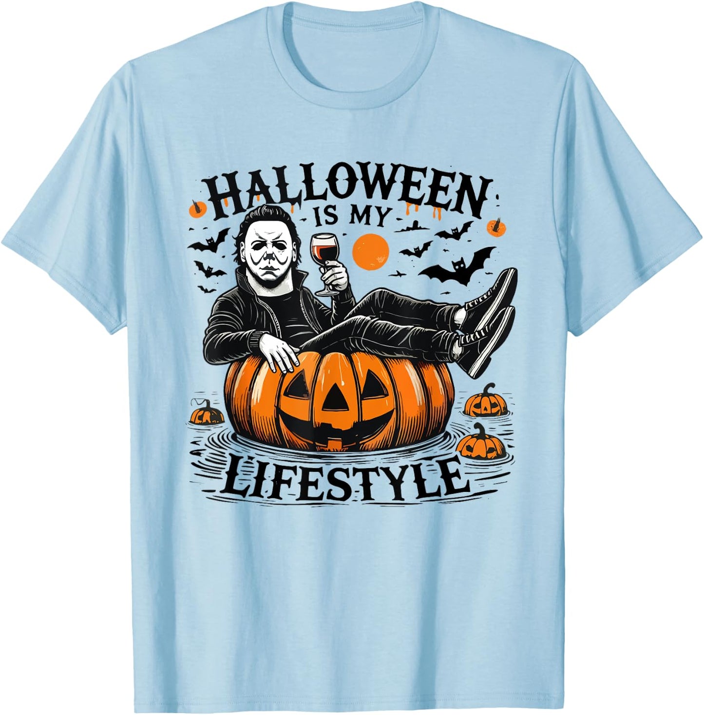 Halloween Is My Lifestyle Halloween Spooky Pumpkin Skeleton T-Shirt - T-Shirt | Light Blue