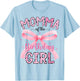 Momma of The Birthday Girl Matching Pink Coquette Bow T-Shirt - T-Shirt | Light Blue