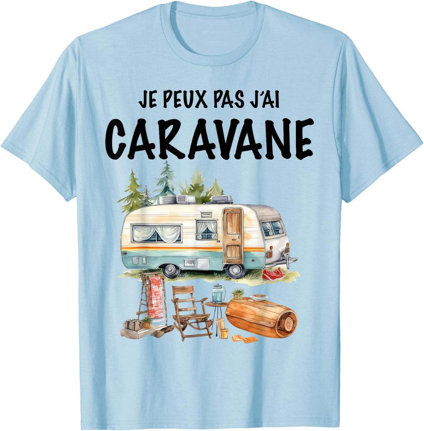 Homme Camping Caravane Rando Beau Dessin Papa Papy Tonton T-Shirt - T-Shirt | Light Blue