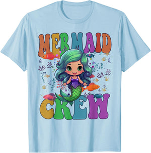 Kawaii MERMAID CREW Girl Summer Trip Kids Cruise Beach Vacay T-Shirt - T-Shirt | Light Blue
