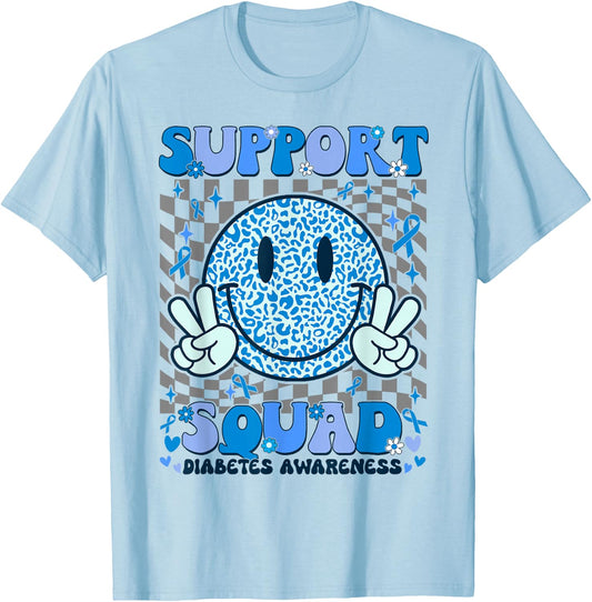 Support Squad Diabetes Awareness Shirt Blue Smile T1D Type 1 T-Shirt - T-Shirt | Light Blue