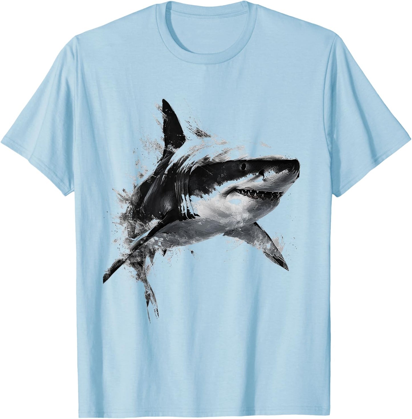 Shark Print Animal Graphic Abstract Drawing Shark , white, S T-Shirt - T-Shirt | Light Blue