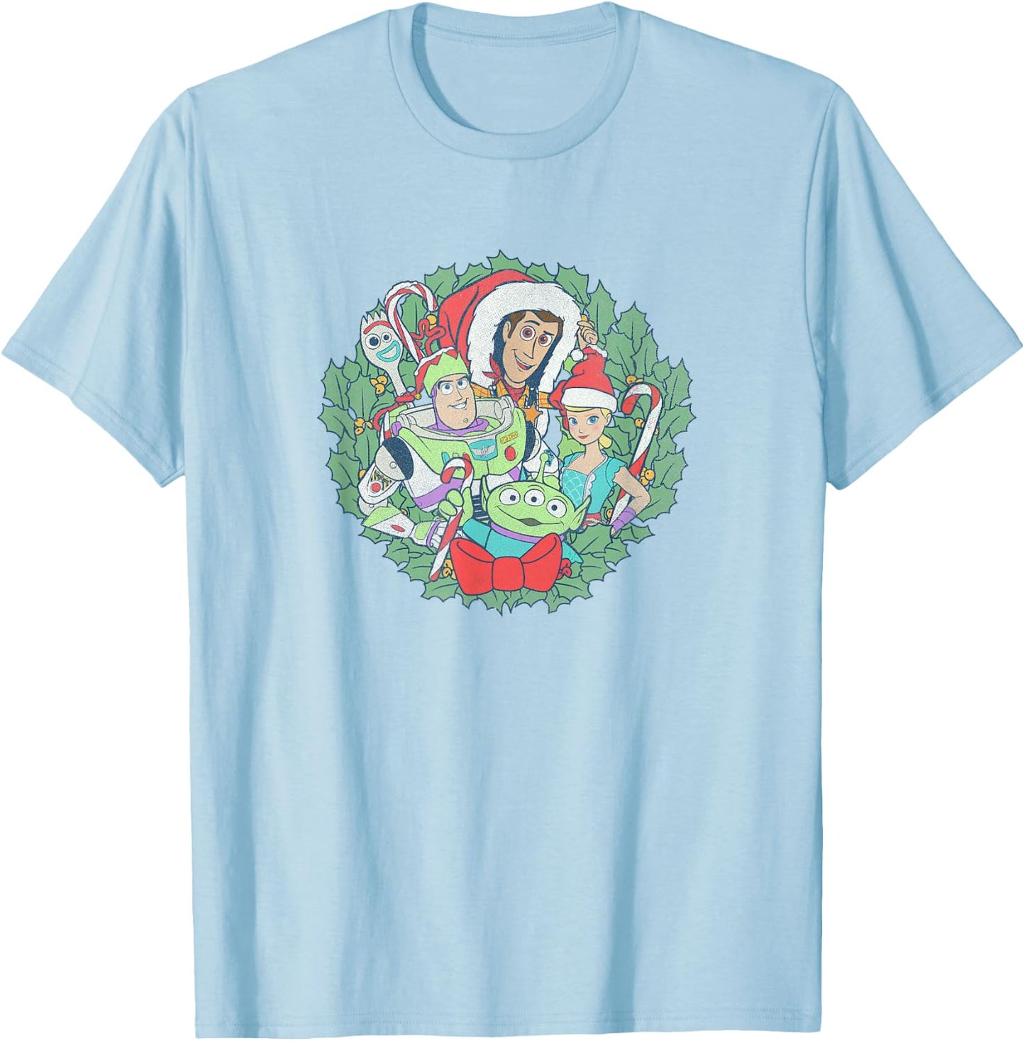 Disney Pixar Christmas Toy Story Group Shot Wreath T-Shirt - T-Shirt | Light Blue