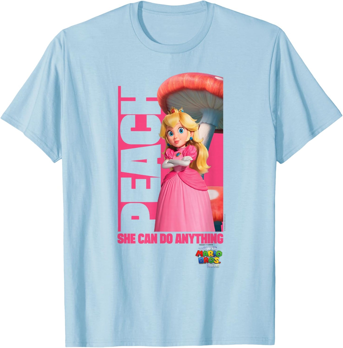 The Super Mario Bros. Movie She Can Do Anything Peach Poster , White T-Shirt - T-Shirt | Light Blue