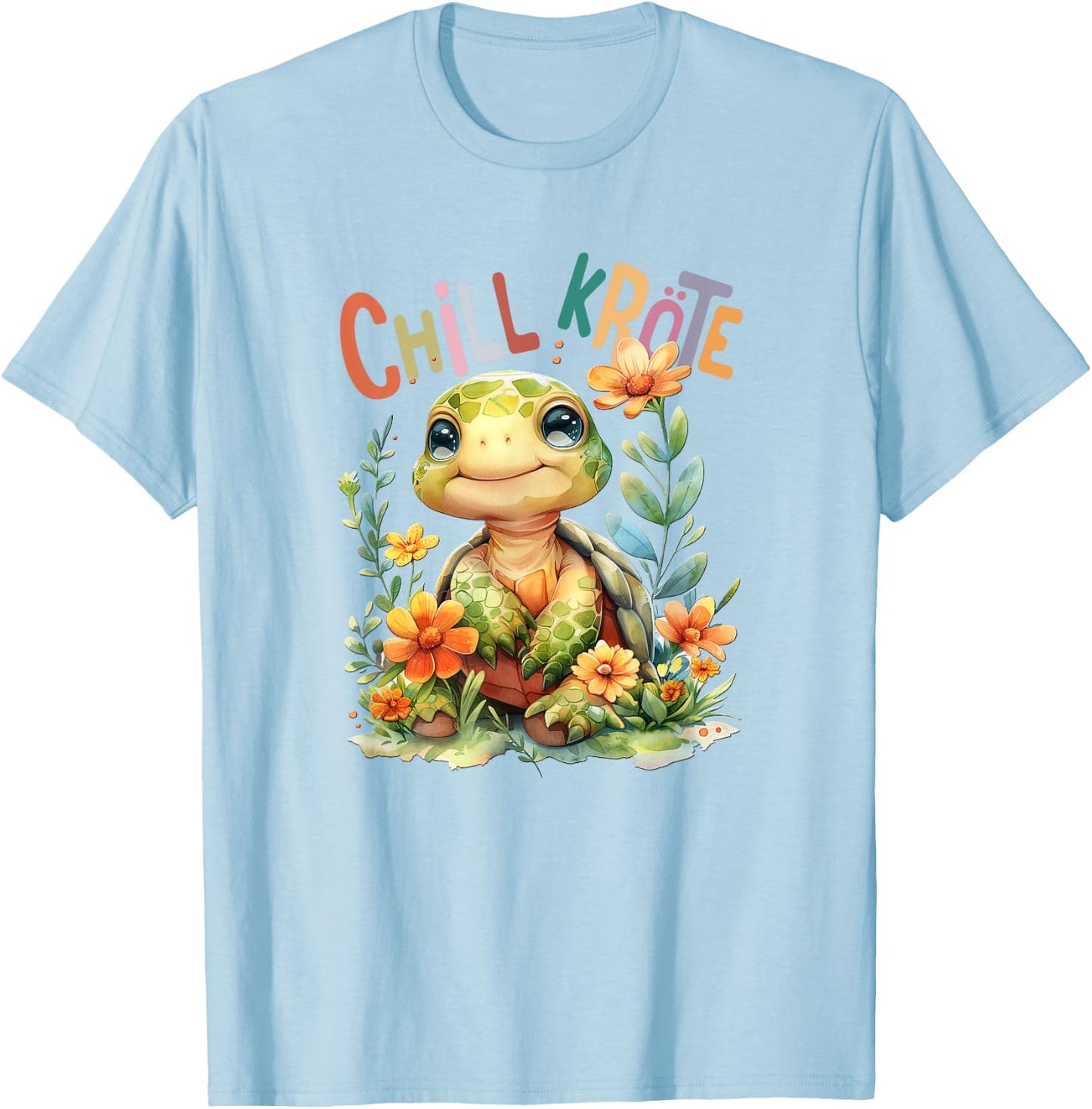 Baby Turtle with Flowers Cute Toad Girl Chill Toad , White T-Shirt - T-Shirt | Light Blue