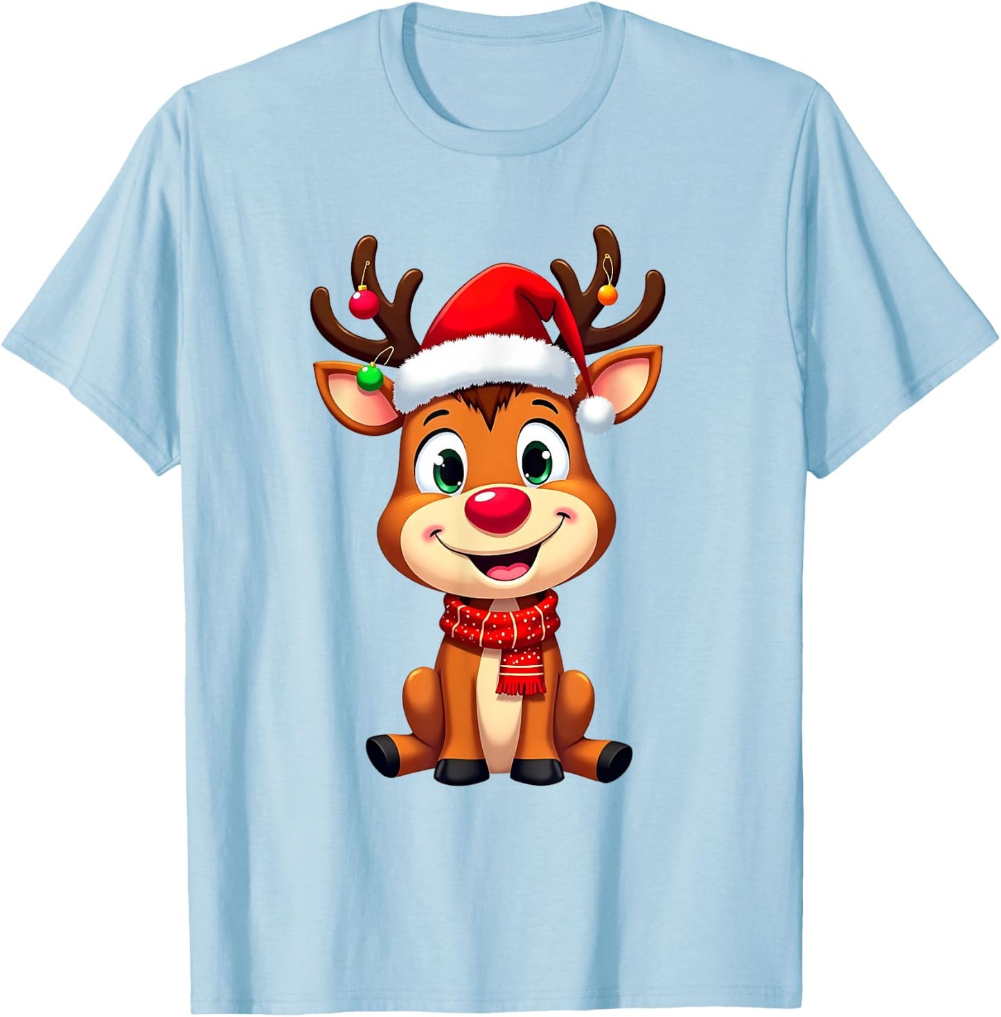 Merry Reindeer Santa Hat and Christmas Lights Boys Clothes , Red, S T-Shirt - T-Shirt | Light Blue