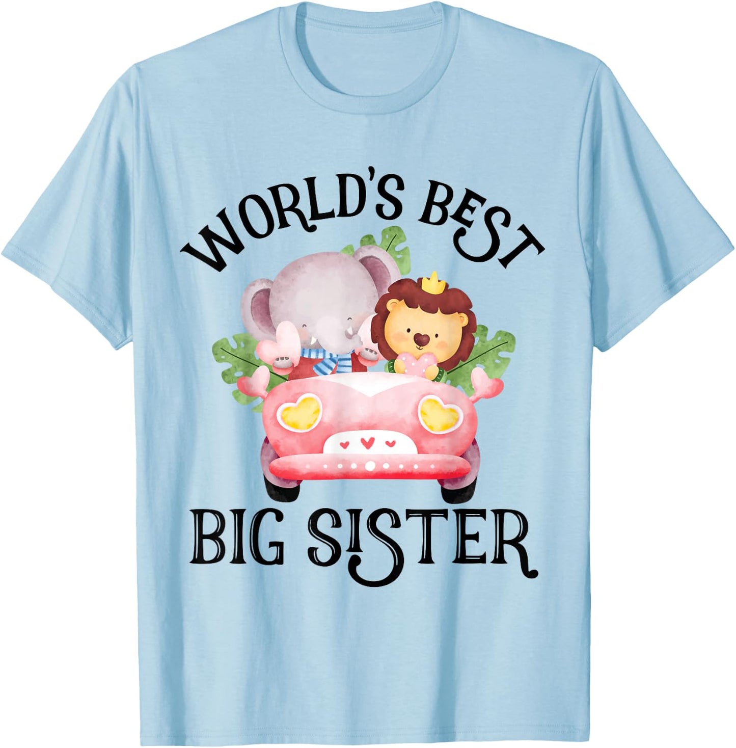 Big Sister Baby Announcement with Cute Lion and Hippo T-Shirt - T-Shirt | Light Blue