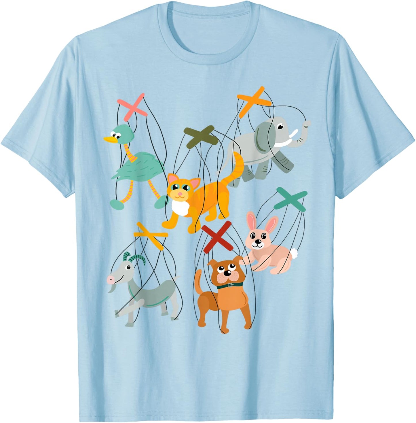 Collage of Marionettes Cute Animals Puppets T-Shirt - T-Shirt | Light Blue