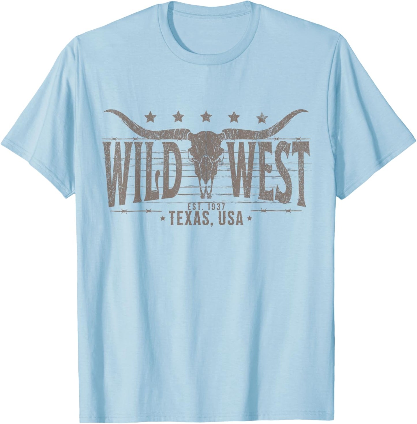 Cow Bull Skull Skull Western Country Music Trip T-Shirt - T-Shirt | Light Blue