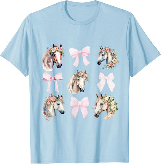 Coquette Horse Riding Wild Flowers Horse Lover T-Shirt - T-Shirt | Light Blue