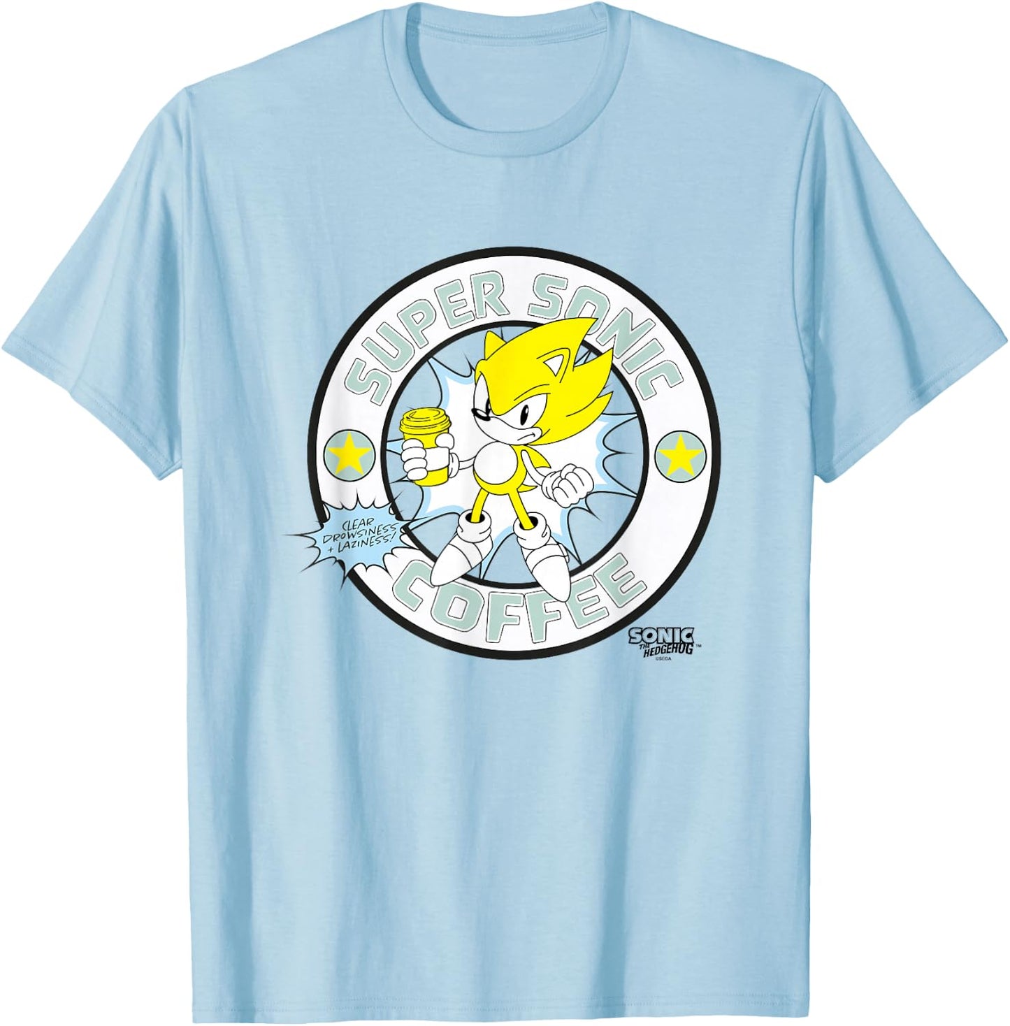 Sonic The Hedgehog Super Sonic Coffee Vintage Logo T-Shirt - T-Shirt | Light Blue