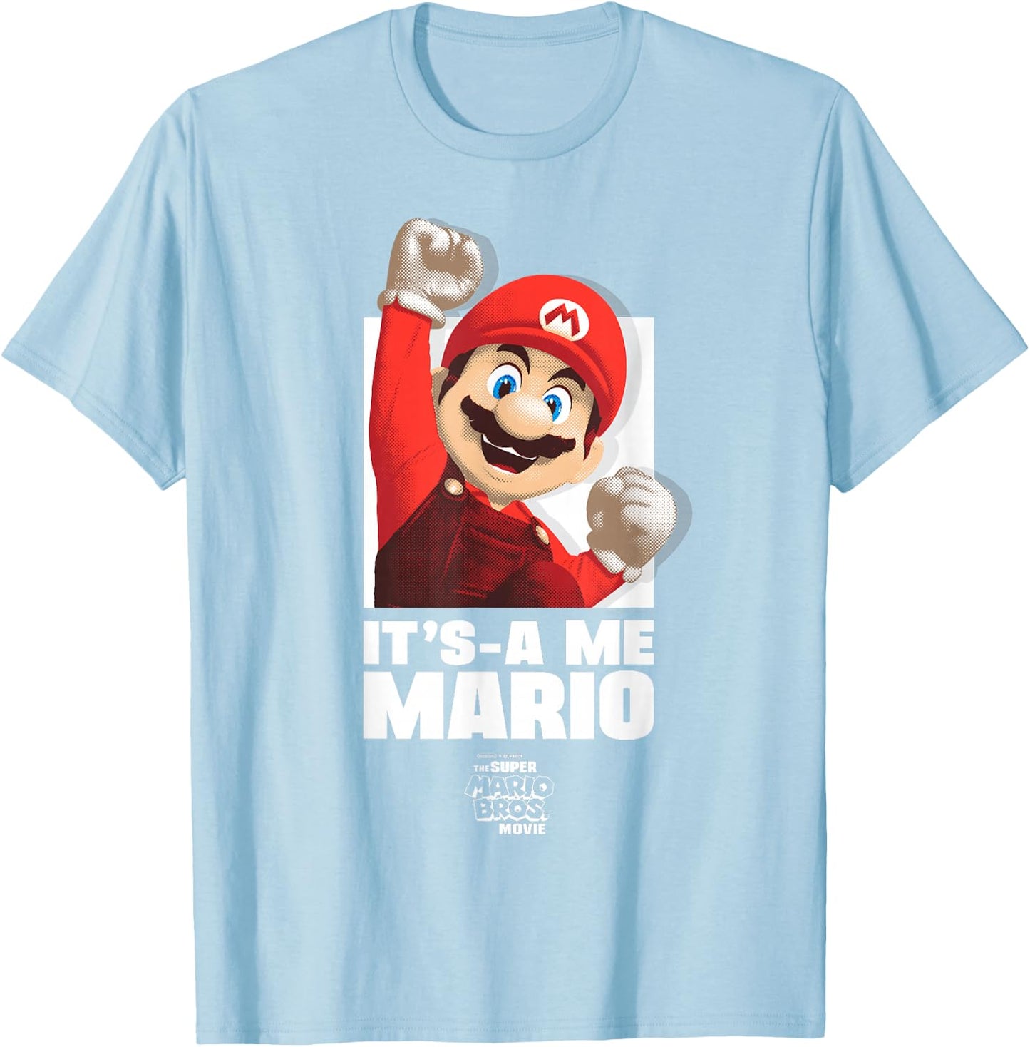 The Super Mario Bros. Movie It's-a Me Mario Portrait , blue T-Shirt - T-Shirt | Light Blue