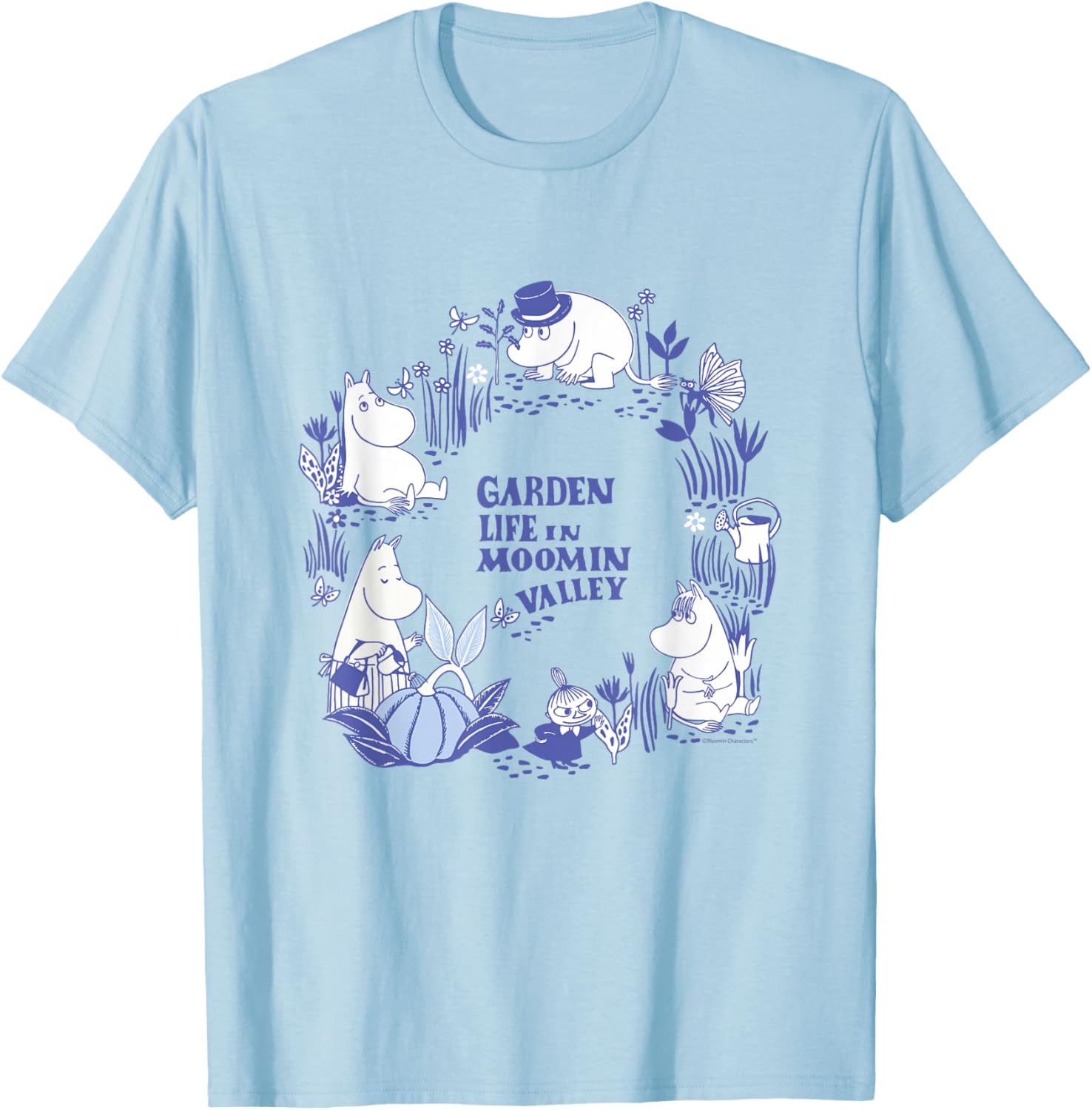 Moomin Garden Life In Moominvalley Blue Print , gray T-Shirt - T-Shirt | Light Blue