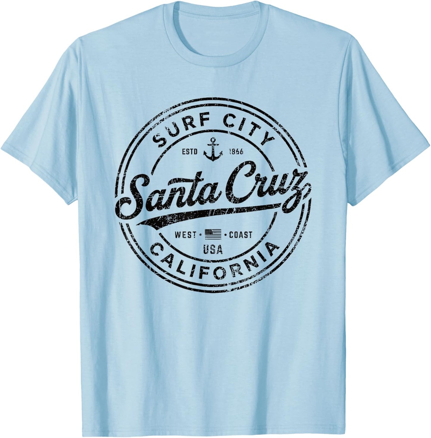 Vintage Santa Cruz Surf City California West Coast. Retro T-Shirt - T-Shirt | Light Blue