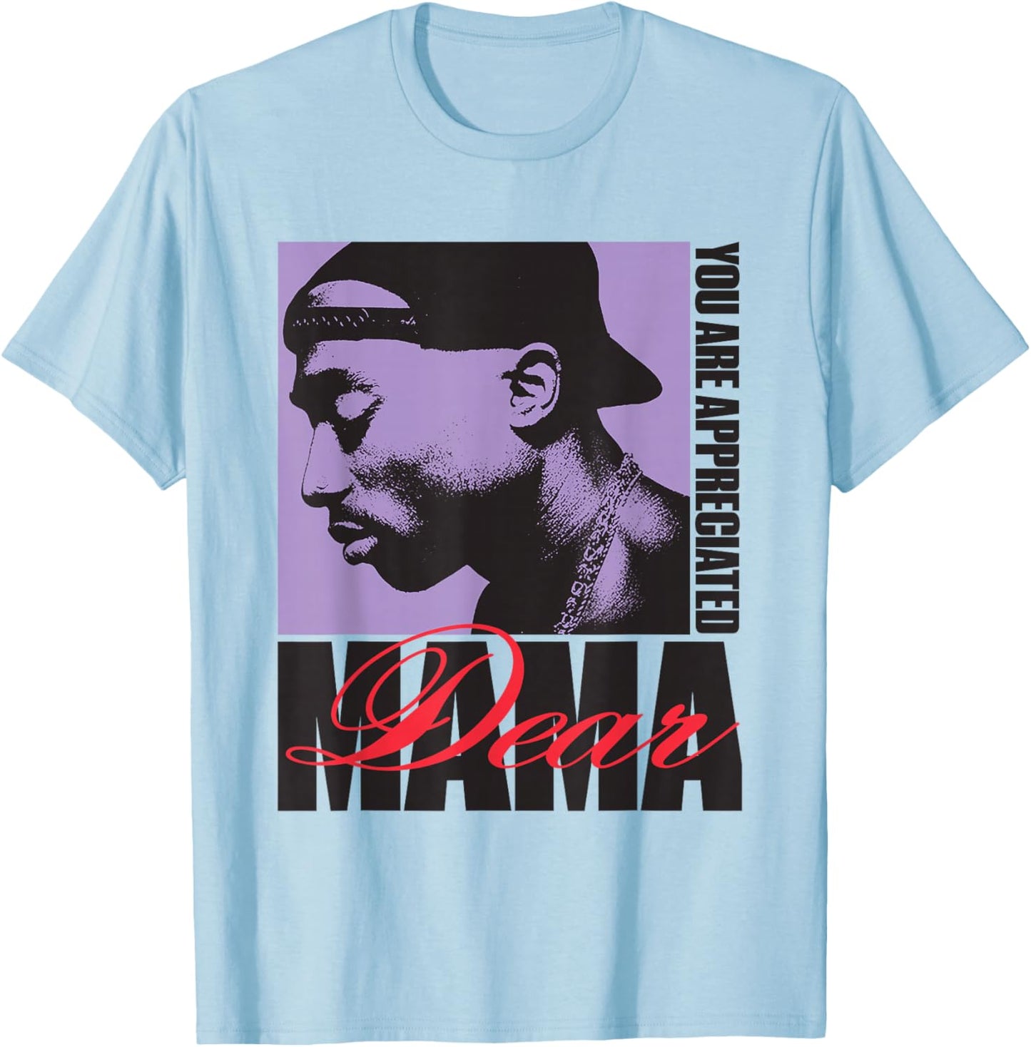 Official Tupac Dear Mama Evalued , White T-Shirt - T-Shirt | Light Blue