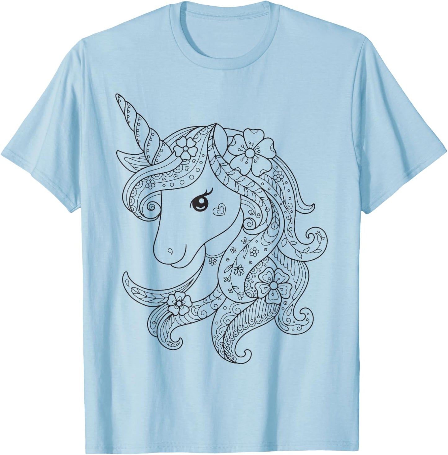 Cute Unicorn to Paint & Colour for Kids , White T-Shirt - T-Shirt | Light Blue