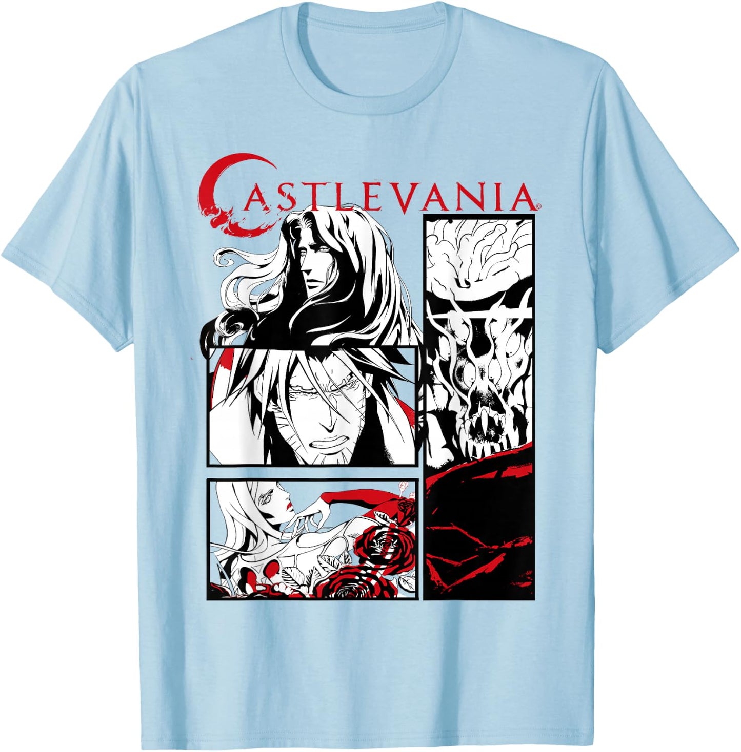Castlevania Black & White Comic Panels T-Shirt - T-Shirt | Light Blue