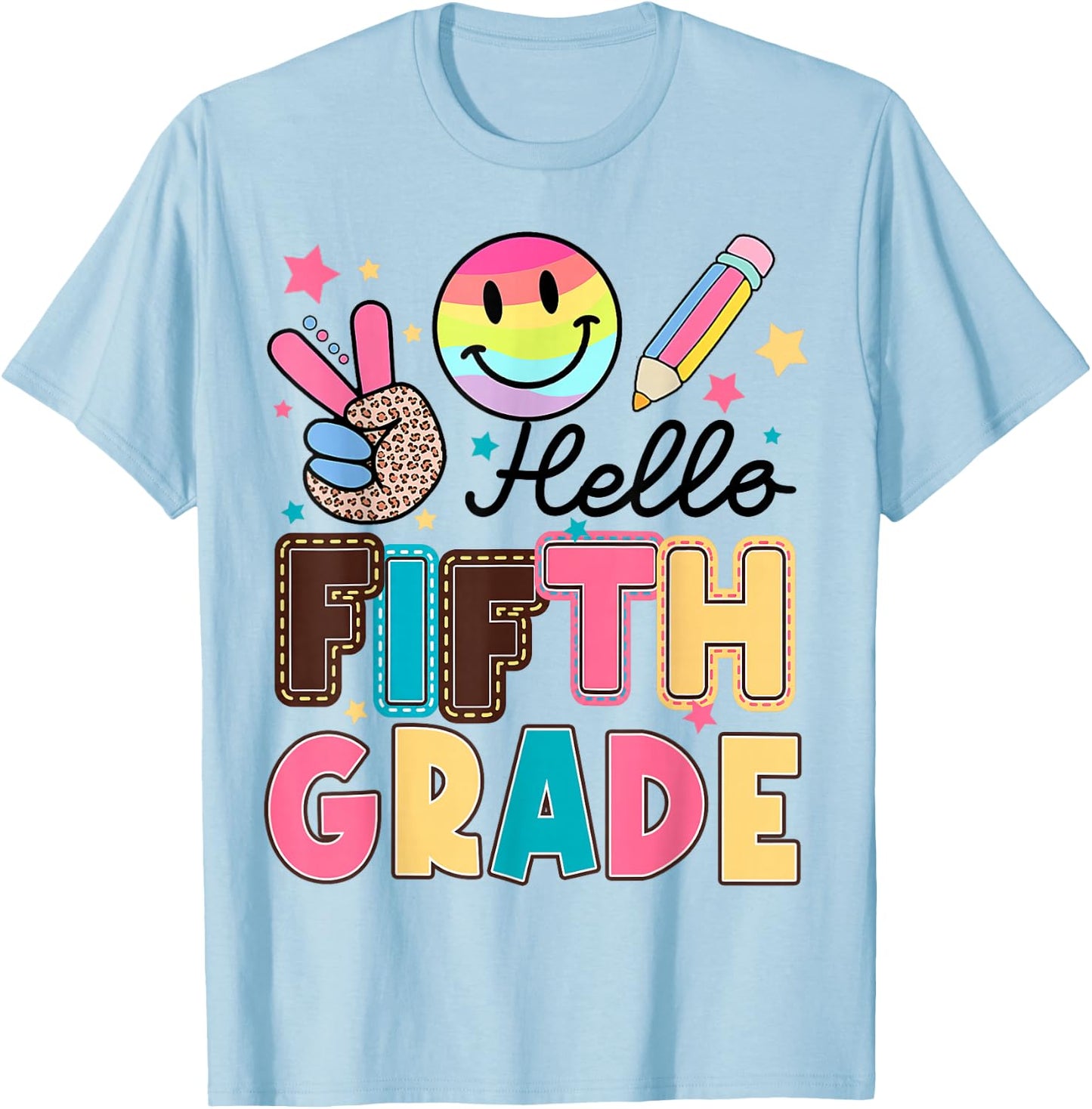 Hello Fifth Grade 5th Day Back of School Teachers Girl T-Shirt - T-Shirt | Light Blue